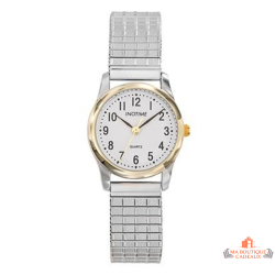 Montre femme INOTIME bracelet extensible argenté boîtier doré cadran blanc
