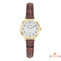 Montre femme INOTIME bracelet marron boîtier doré cadran blanc