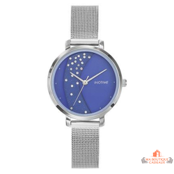 Montre femme INOTIME bracelet milanais argenté cadran bleu pierres 32 mm