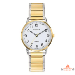 Montre femme INOTIME bracelet métal extensible bicolore cadran blanc chiffres arabes