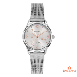Montre femme INOTIME cadran argenté étoiles bracelet milanais argent doré rose