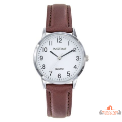 Montre femme INOTIME cadran blanc bracelet marron analogique