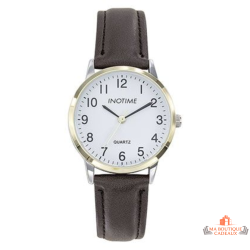 Montre femme INOTIME cadran blanc boîtier doré bracelet marron