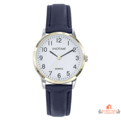 Montre femme INOTIME cadran blanc boîtier doré bracelet bleu foncé