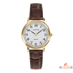Montre femme INOTIME cadran blanc boîtier doré bracelet marron