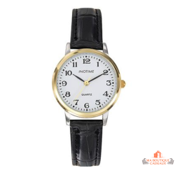Montre femme INOTIME cadran blanc boîtier doré bracelet noir