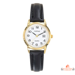 Montre femme INOTIME dorée bracelet noir cadran blanc avec date