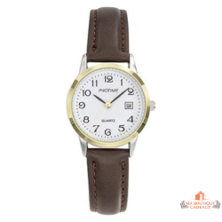 Montre femme INOTIME bracelet marron cadran blanc avec date