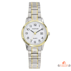 Montre femme INOTIME bracelet métal bicolore cadran blanc avec date