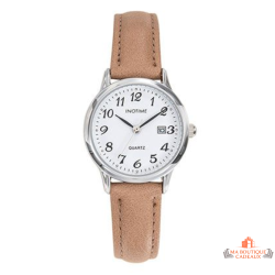 Montre femme INOTIME bracelet beige cadran blanc avec date