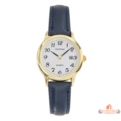Montre femme INOTIME bracelet bleu foncé boîtier doré cadran blanc avec date
