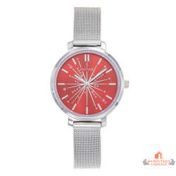 Montre femme INOTIME cadran rouge bracelet milanais argenté
