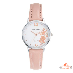 Montre femme INOTIME cadran blanc floral doré rose bracelet beige