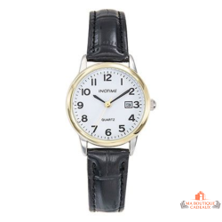 Montre femme INOTIME cadran blanc chiffres arabes bracelet noir avec date