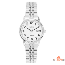 Montre femme INOTIME bracelet métal argenté cadran blanc chiffres arabes avec date