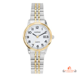 Montre femme INOTIME bracelet métal bicolore argenté doré cadran blanc avec date