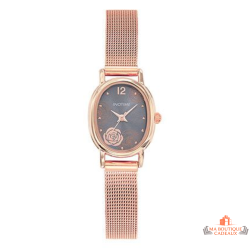 Montre femme INOTIME doré rose bracelet milanais cadran gris motif fleurs