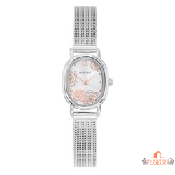 Montre femme INOTIME bracelet milanais argent cadran argenté fleurs doré rose