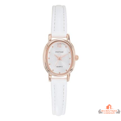 Montre femme INOTIME blanc rose gold boîtier ovale 20.5mm cadran argenté soleillé