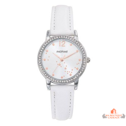 Montre femme INOTIME blanche strass cadran argenté étoiles rose gold 30mm