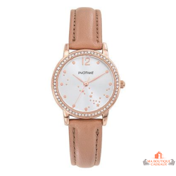 Montre femme INOTIME beige moyen rose gold strass cadran argenté étoiles 30mm