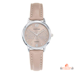 Montre femme INOTIME beige moyen cadran beige fleurs pierres 30mm
