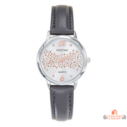 Montre femme INOTIME gris moyen cadran argenté pierres fleurs 30mm