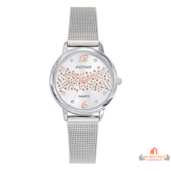 Montre femme INOTIME bracelet milanais argenté cadran pierres doré rose 30mm
