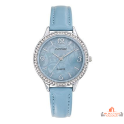 Montre femme INOTIME bleu moyen 34mm lunette pierres
