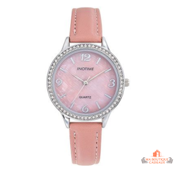 Montre femme INOTIME rose clair 34mm lunette pierres