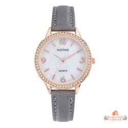 Montre femme INOTIME gris doré rose 34mm lunette pierres