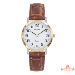 Montre femme INOTIME cuir marron cadran blanc chiffres noirs 32 mm