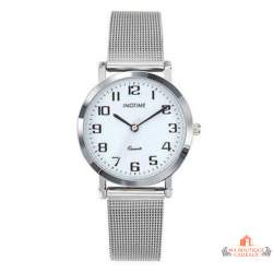Montre femme INOTIME bracelet milanais argenté cadran blanc chiffres noirs 32 mm