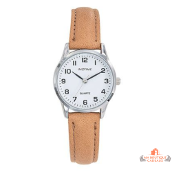Montre femme INOTIME beige cadran blanc chiffres noirs 28 mm