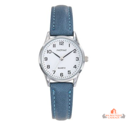 Montre femme INOTIME bleu moyen cadran blanc chiffres arabes 28 mm