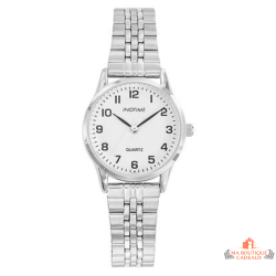 Montre femme INOTIME bracelet métal argenté cadran blanc chiffres noirs 28 mm