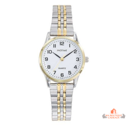 Montre femme INOTIME bicolore argent et doré cadran blanc bracelet métal 28 mm