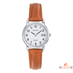 Montre femme INOTIME date bracelet marron cadran blanc 29 mm
