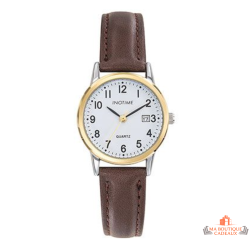 Montre femme INOTIME date bracelet marron boîtier doré 29 mm