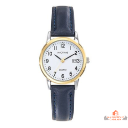 Montre femme INOTIME date bracelet bleu foncé boîtier doré 29 mm