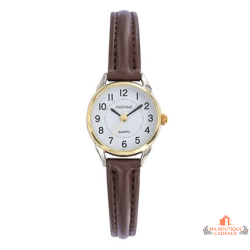 Montre femme INOTIME 23 mm bracelet marron boîtier doré cadran blanc