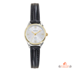 Montre femme INOTIME 23 mm bracelet noir cadran argenté chiffres romains dorés