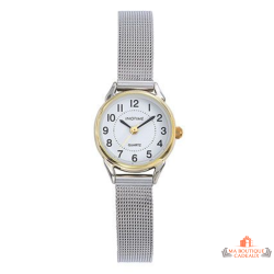 Montre femme INOTIME 23 mm bracelet milanais argenté boîtier doré cadran blanc