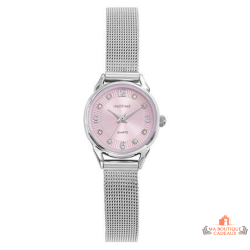 Montre femme INOTIME 23 mm bracelet milanais argenté cadran rose clair soleillé