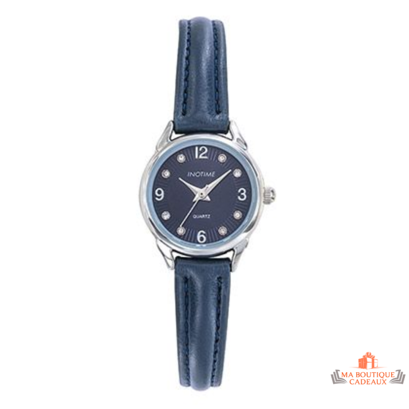 Montre femme INOTIME 23 mm bleu foncé cadran soleillé pierres