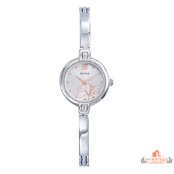 Montre femme INOTIME 22 mm bracelet bijou argenté motif fleurs strass