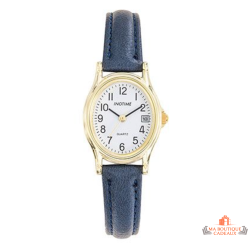 Montre femme INOTIME ovale 24 mm bleu foncé doré avec date
