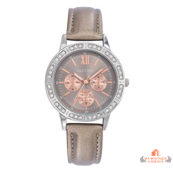 Montre femme INOTIME beige avec strass et cadran rose gold