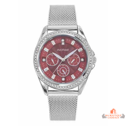 Montre femme INOTIME maille milanaise argent cadran rouge strass