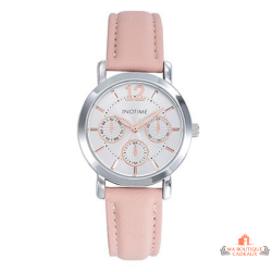 Montre femme INOTIME rose cadran argenté soleillé 32mm